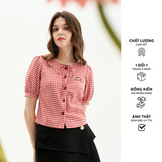 Áo kiểu crop thô karo đỏ thêu summer 411TO2008 ADORE DRESS