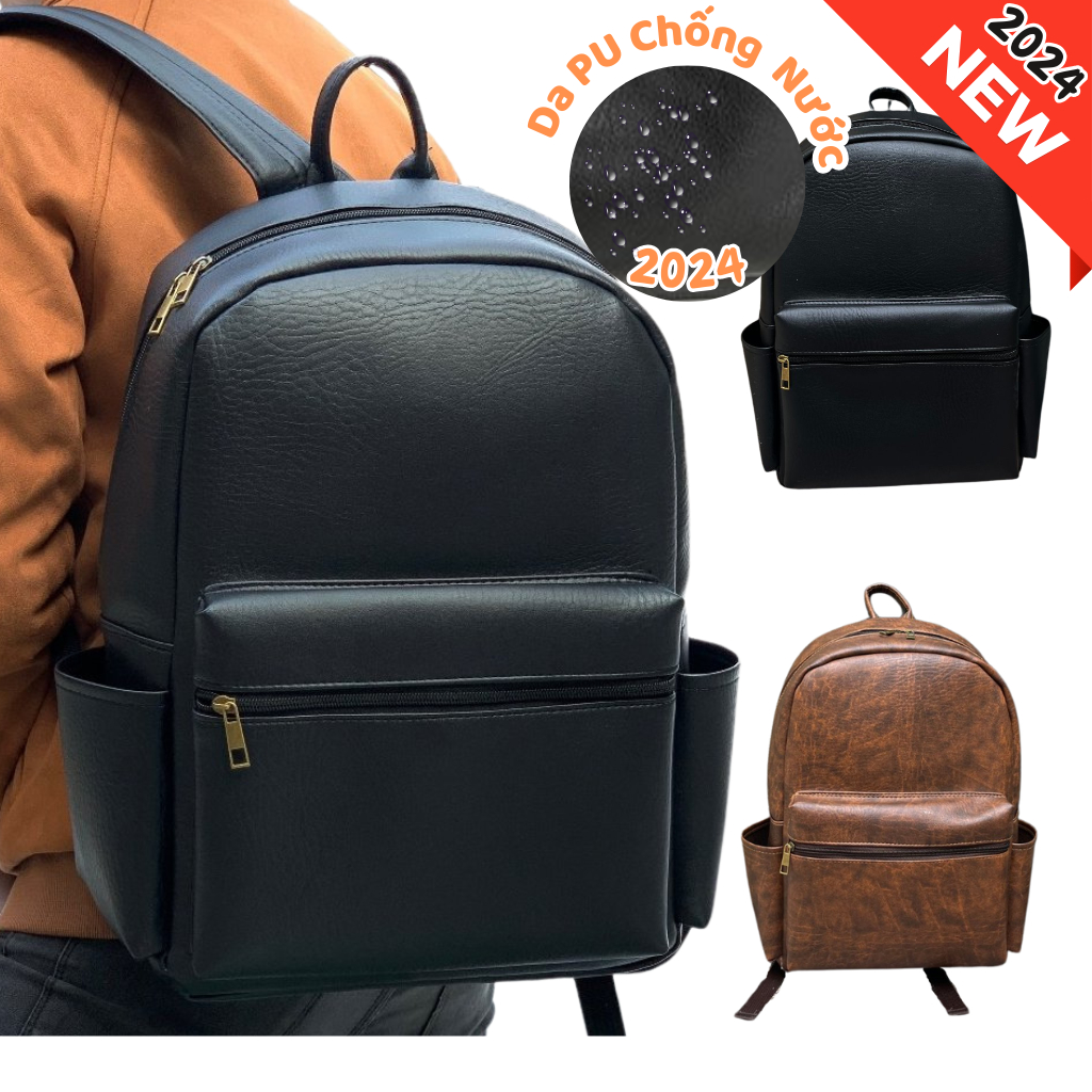 Balo da PU đi học nam nữ chất liệu da PU chống nước balo da nữ basic thời trang Hàn Quốc BL14