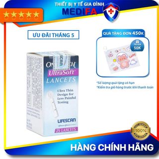 Hộp 25 Kim ONETOUCH UltraSoft lấy máu đường huyết tiệt trùng bốn cạnh, kim tròn, ít đau, không sưng tấy
