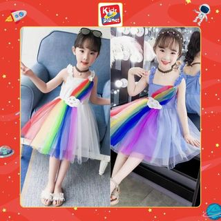 Váy xòe sát nách phối họa tiết cầu vồng cho bé gái (N00693)