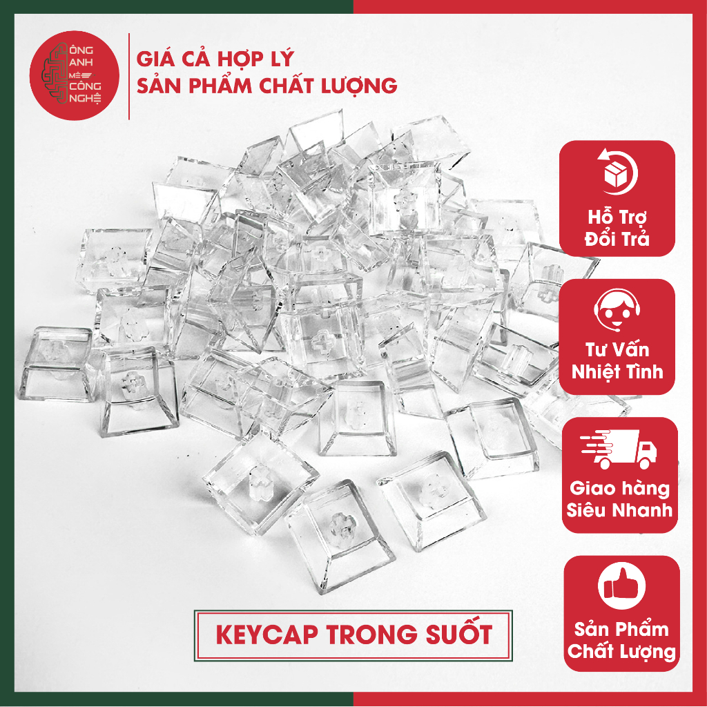 /Hỏa Tốc/ Combo 4 Keycaps Trong Suốt Xuyên LED, Chất Liệu PC, Profile OEM, Phù Hợp Bàn Phím Cơ KC001