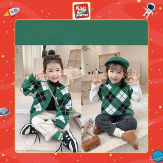 Áo len caro xanh cardigan & gile cho bé(Cao 90-140cm, nặng 10-30kg) N01013