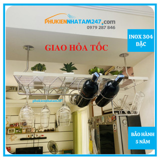 Kệ treo ly rượu vang quầy bar Inox 304 PHÁT ĐẠT, giá treo ly rượu vang gắn tường để chai rượu