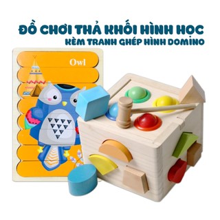 Đồ Chơi Thả Khối Hình Học Kết Hợp Trò Chơi Đập Bóng Bằng Gỗ Cho Bé Kèm Tranh Ghép Hình Domino Đồ Chơi Montessori