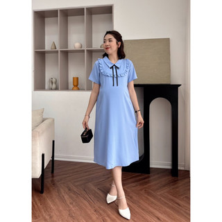 Đầm công sở phối bèo ngực cổ đính nơ