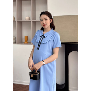 Đầm công sở phối bèo ngực cổ đính nơ