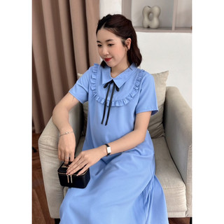 Đầm công sở phối bèo ngực cổ đính nơ