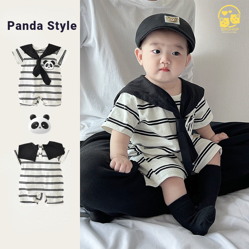 Body đùi cho bé gái trai Gấu Trúc Kẻ phong cách, bodysuit cho bé chất Cotton, Quần áo trẻ sơ sinh body bé trai gái 0-12M