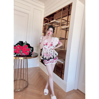 Bộ đồ ngủ quần ngắn áo tiểu thư lụa cao cấp