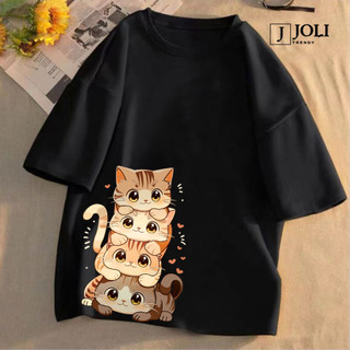 Áo Thun Nữ, Áo Phông Nam Nữ Unisex Tay Lỡ By JOLI Mã TN Four Cats In Hình Chất Cotton Form Rộng Phong Cách Ulzzang