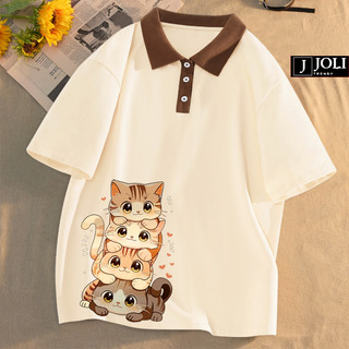 Áo Polo Nữ, Polo Unisex By JOLI Mã PL Four Cats Form Rộng Tay Lỡ Cho Nam Nữ