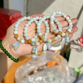 Vòng tay ngọc trắng phj thúy mix hồ lô 8 li