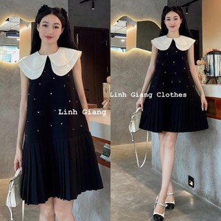 Váy Thô Đính Đá Pha Cổ Sen Rộng 2 Tầng Đính Hoa Tơ Chân Váy Phối Dập Ly Siêu Tiểu Thư (Ảnh Thật Trải Sàn) Lollaye