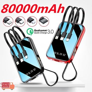 Sạc dự phòng Xiaomi 80000mAh, tích hợp 4 dây, màn hình LED mini cục sạc dự phòng sạc nhanh