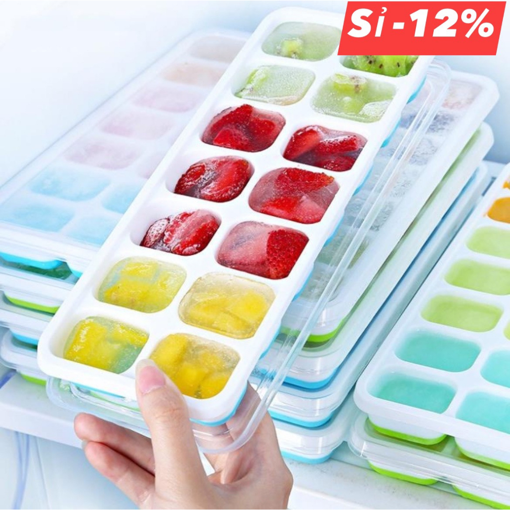 Khay Làm Đá Silicon Có Nắp Đậy Kháng Khuẩn - KLD001 - Nhựa cao cấp