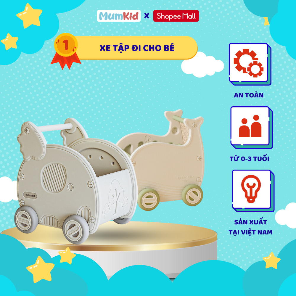 Xe tập đi cho bé MUMKID có chứa giỏ đựng đồ chơi đa năng 4 chế độ cho bé - MK23022
