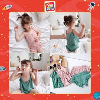 Set bộ đồ ngủ thun lạnh mặc nhà mùa hè cho bé gái (Cao 80-130cm, nặng 8-25kg) N01100