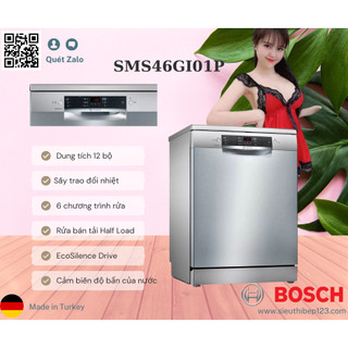 Máy rửa chén bát bosch sms46gi01p 12 bộ chén đĩa 2 giàn rửa nhập khẩu thổ nhĩ kỹ rửa sạch sấy khô