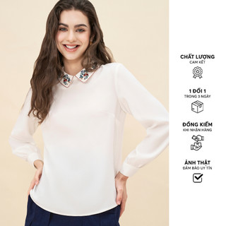 Áo sơ mi sạn cát trắng thêu cổ 312SH1129 ADORE DRESS