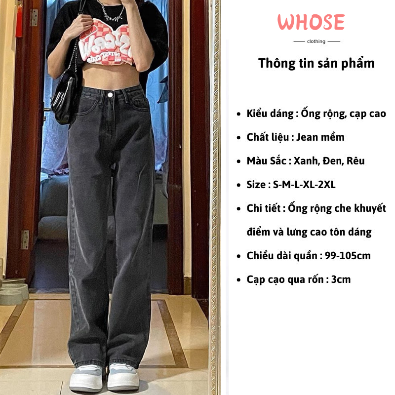 Quần jeans wash nữ WHOSE dáng ống suông rộng lưng cao màu xanh xám SMOKE V2 CẠP CAO phong cách RETRO 2024 | BigBuy360 - bigbuy360.vn