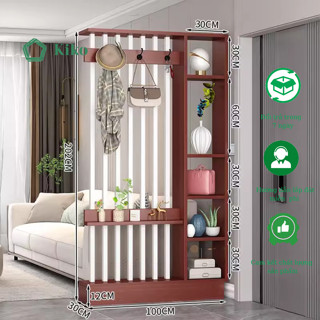 Kệ Vách Ngăn Hộc Kèm Lam Sọc Có Móc Treo Đồ 100cm  KiKo - Gỗ MDF 15mm Lõi Xanh Chống Ẩm