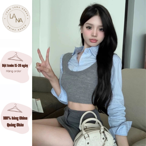 [ORDER 15-20 NGÀY] SET ÁO GILE LEN+ SƠ MI CROPTOP