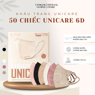Thùng 50 chiếc khẩu trang 6D UNICARE 3 lớp kháng khuẩn kháng bụi siêu mịn không thấm nước
