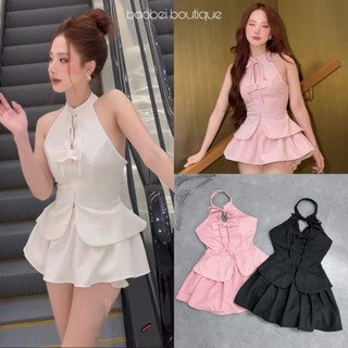Set thiết kế áo yếm dây nơ mix chân váy xoè - baobei boutique