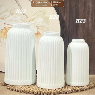 Lọ cắm hoa gốm Bát Tràng dáng lồng chim màu trắng, cao 23cm/28cm/32cm, decor phòng khách