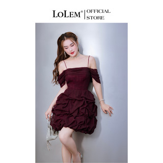 Đầm cúp ngực 2 dây LOLEM DX484 thiết kế bèo bồng có mút ngực chất tơ xước mềm nhẹ