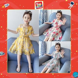 Váy đầm xoè voan lụa hoa nhiều màu dành cho bé gái mặc hè (N00158)