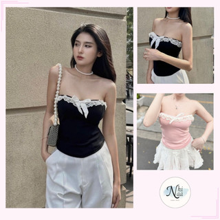 Áo kiểu cúp ngực phối viền ren NhiNaa Store đính nơ dễ thương A5928