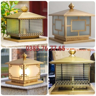Đèn trụ cổng bằng ĐỒNG NGUYÊN CHẤT cao cấp cỡ 200, 250,300mm,400mm TC 6035 + Kèm Bóng Rạng đông
