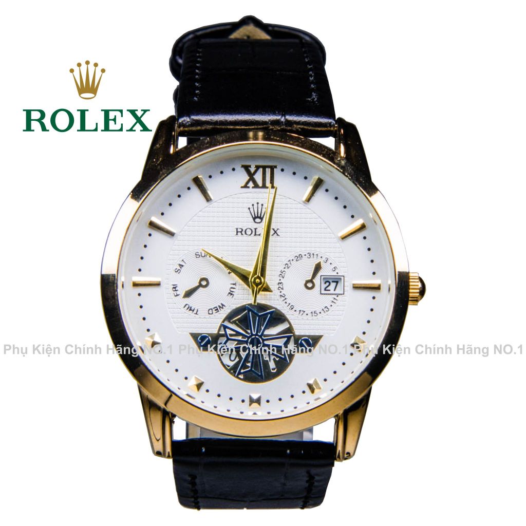Đồng hồ Nam Rolex 009, dây da màu đen, thời trang, sang trọng, chống nước, chống xước, siêu bền