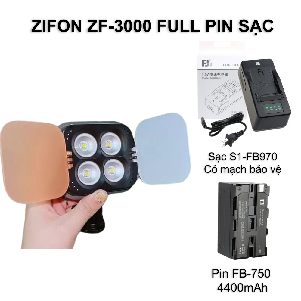 Đèn led video ZIFON ZF3000 4 bóng siêu sáng full bộ (full pin sạc)