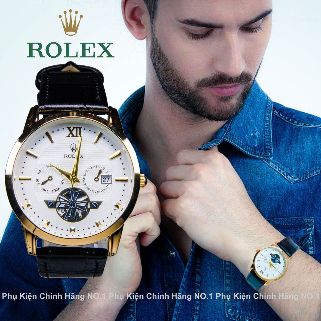 Đồng hồ Nam Rolex 009, dây da, thời trang, sang trọng, chống nước, chống xước, siêu bền