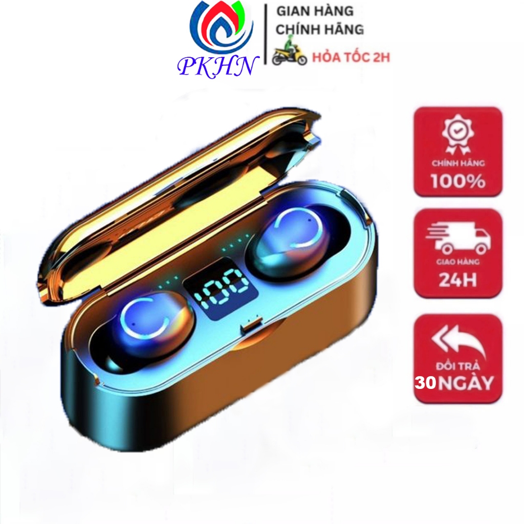 Tai nghe Bluetooth AMOI F9 TWS QUỐC TẾ không dây cảm ứng chống nước IPX5 chống ồn tích hợp sạc dự phòng 2500mAh-PKHN