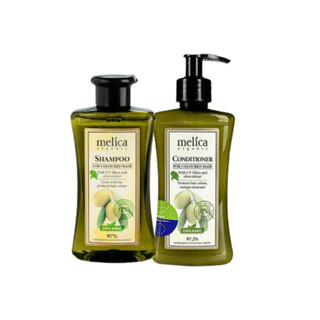 Cặp gội xả hữu cơ giúp tóc mềm mượt vào nếp, giữ màu tóc nhuộm Melica Organic 300ml Olive & màng lọc UV