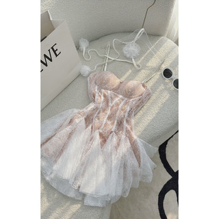 ĐẦM VOAN LƯỚI 2S CÚP NGỰC CHOCKER HOA CỔ