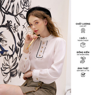 Áo sơ mi Shirts casual style lụa trắng dây trang trí bèo cổ 312TO1133 ADORE DRESS
