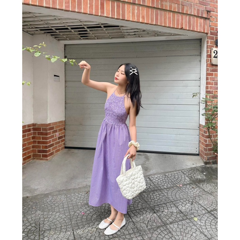 𝐋𝐘𝐂𝐇𝐄𝐍 - Đầm yếm caro tím hở lưng ( Libi dress)