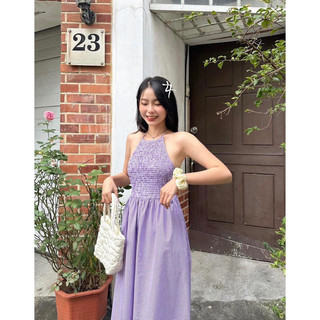 𝐋𝐘𝐂𝐇𝐄𝐍 - Đầm yếm caro tím hở lưng ( Libi dress)