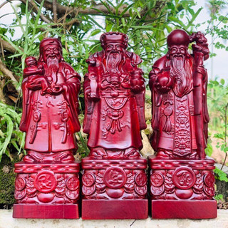 Tượng tam đa phúc lộc thọ gỗ trắc việt , huyết long, hương , trắc dây , bách xanh. thước cao 20 . Trang trí nội thất
