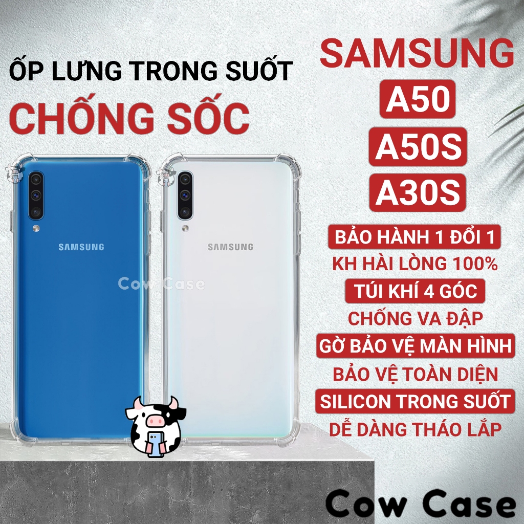 Ốp lưng Samsung A50, A50s, A30s chống sốc silcon dẻo trong Cowcase |Vỏ điện thoại SS galaxy bảo vệ camera toàn diện TRON