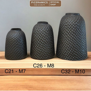 Bình hoa dáng chuông hạt mưa, gốm Bát Tràng, cao 21cm/26cm/32cm, màu đen xám