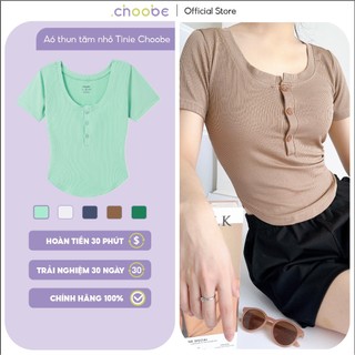 Áo phông nữ Choobe vải thun tăm đuôi tôm vạt bầu ôm body có khuy cài trước sang chảnh A102