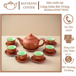 (4 MẪU)Ấm chén Tử Sa Bát Tràng đất nung đỏ-vẽ Vàng:Phúc Lộc Thọ,Sen Phú Quý