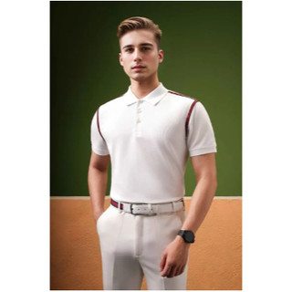 Áo polo adam store trắng viền vai đỏ ap172t