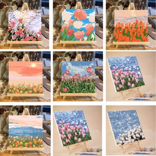 Tranh hóa số, tranh tô màu theo số,tranh sơn dầu, tô màu tranh theo số phong cảnh hoa lá đẹp. 20x20cm