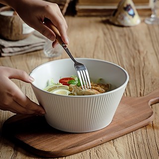 Bát Tô Trắng Ngà Sọc Dọc Dung Tích 1100ml  Re'gala Decor - Chén Ăn Cơm Cao Cấp Kiểu Dáng Đẹp,Sang Trọng, Phong Cách Nhật